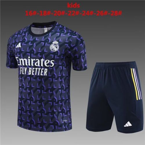 Youth Kids 2023-2024 Real Madrid Purple/Dark Blue Soccer Training Jersey Shorts Child Football Set