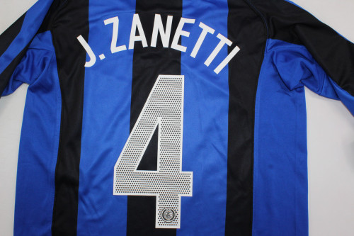 with Serie A Patch Long Sleeve Retro Jersey 2004-2005 Inter Milan J.ZANETTI 4 Home Soccer Jersey Vintage Football Shirt