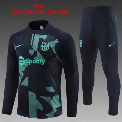 Youth 2023-2024 Barcelona Dark Blue/Green Soccer Training Sweater and Pants