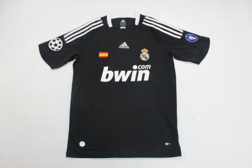 with UCL Patch Retro Jersey 2008-2009 Real Madrid Away Black Soccer Jersey Real Vintage Football Shirt