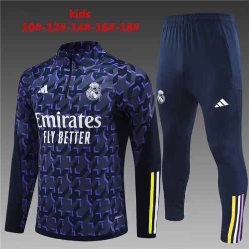 Youth 2023-2024 Real Madrid Purple/Dark Blue Soccer Training Sweater and Pants