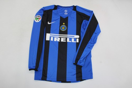 with Serie A Patch Long Sleeve Retro Jersey 2004-2005 Inter Milan Home Soccer Jersey Vintage Football Shirt