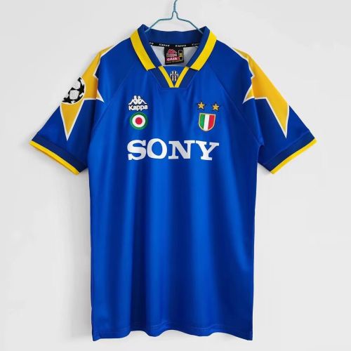 with Coppa Italia+Scudetto+UCL Patch Retro Jersey Juventus 1995-1996 Away Blue Soccer Jersey Vintage Football Shirt