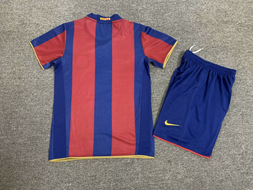 Retro Youth Uniform Kids Kit 2007-2008 Barcelona Home Soccer Jersey Shorts Vintage Child Football Set