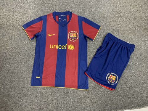 Retro Youth Uniform Kids Kit 2007-2008 Barcelona Home Soccer Jersey Shorts Vintage Child Football Set