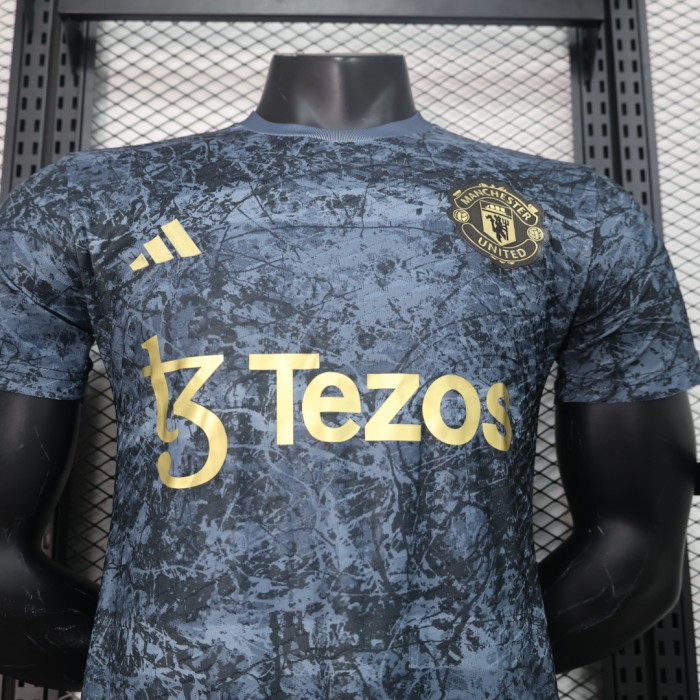 Player Version 2023-2024 Manchester United Special Edition Black Soccer Pre-match Top Jersey Man United Football Shirt