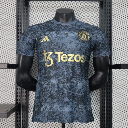 Player Version 2023-2024 Manchester United Special Edition Black Soccer Pre-match Top Jersey Man United Football Shirt
