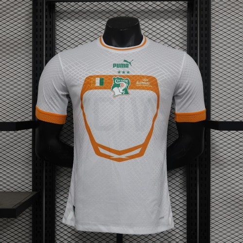 with 3 Stars+African Cup Patch 2024 Player Version Ivory Coast Football Shirt Côte d'Ivoire White Soccer Jersey