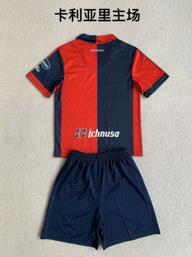 Youth Uniform Kids Kit 2024-2025 Cagliari Home Soccer Jersey Shorts Child Football Set