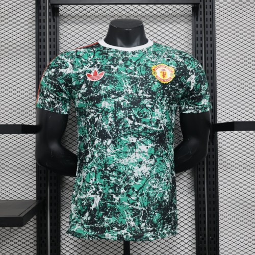 Player Version 2023-2024 Manchester United Special Edition Green Soccer Pre-match Top Jersey Man United Football Shirt