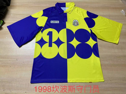 Retro Jersey 1998 Mexico 1 Campos Blue/Yellow Goalkeeper Soccer Jersey Vintage Football Shirt