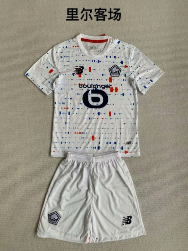 Youth Uniform Kids Kit 2023-2024 Lille Away White Soccer Jersey Shorts Child Football Set