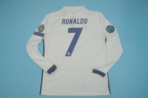 with FIFA Golden+UCL Patch Long Sleeve Retro Jersey Real Madrid 2015-2016 RONALDO 7 Home Soccer Jersey White Vintage Real Camisetas de Futbol