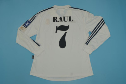 with UCL Patch Long Sleeve Retro Jersey 2001-2002 Real Madrid RAUL 7 Home Soccer Jersey