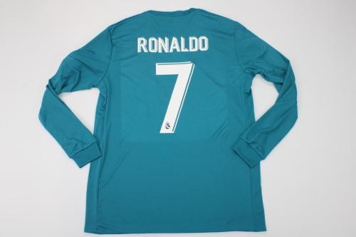 with FIFA Golden+UCL Patch Retro Jersey Long Sleeve 2017-2018 Real Madrid 7 RONALDO Third Away Soccer Jersey Vintage Real Camisetas de Futbol