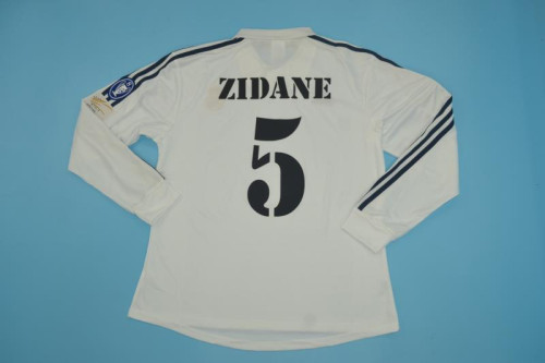 with UCL Patch Long Sleeve Retro Jersey 2001-2002 Real Madrid ZIDANE 5 Home Soccer Jersey