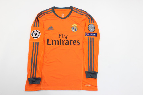 with UCL Patch Long Sleeve Retro Camisetas de Futbol 2013-2014 Real Madrid Third Away Orange Soccer Jersey Real Football Shirt