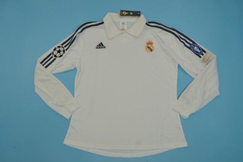 with UCL Patch Long Sleeve Retro Jersey 2001-2002 Real Madrid Home Soccer Jersey