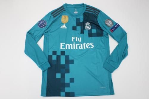 with FIFA Golden+UCL Patch Retro Jersey Long Sleeve 2017-2018 Real Madrid Third Away Soccer Jersey Vintage Real Camisetas de Futbol