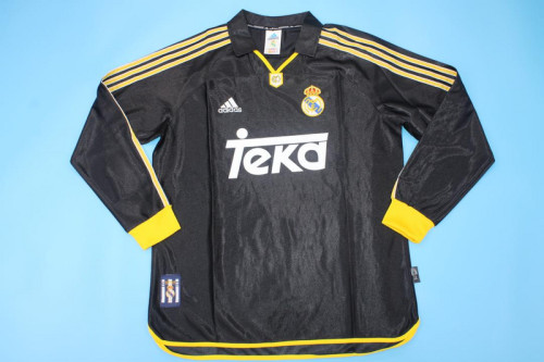 Long Sleeve Retro Jersey 1999-2000 Real Madrid Away Black Soccer Jersey