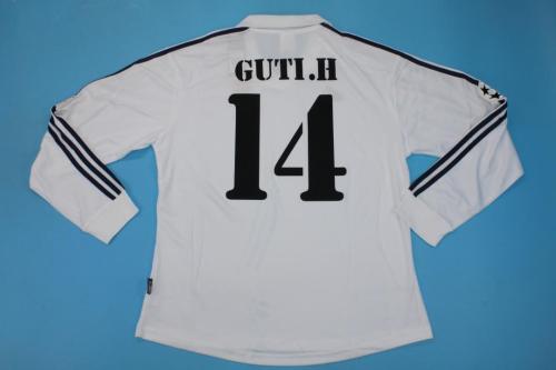 with UCL Patch Long Sleeve Retro Jersey 2001-2002 Real Madrid GUTI. H 14 Home Soccer Jersey