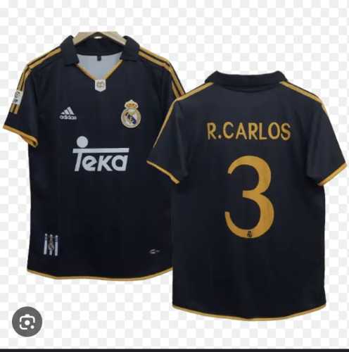 with LFP Patch Retro Jersey 1999-2000 Real Madrid R. Carlos 3 Away Black Soccer Jersey
