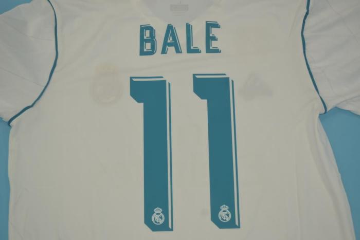 with Golden FIFA+Front Lettering+UCL Patch Retro Jersey 2017-2018 Real Madrid BALE 11 Home Soccer Jersey