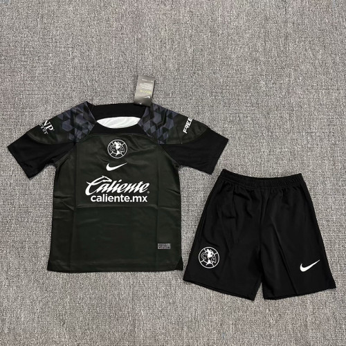 Youth Uniform Kids Kit 2023-2024 Club America Black Goalkeeper Soccer Jersey Shorts Child Football Set
