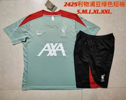 Adult Uniform 2024-2025 Liverpool Light Green Soccer Training Jersey and Shorts Football Kits