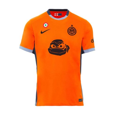 Adult Uniform with Coppa Italia Patch Fan Version 2023-2024 Inter Milan X Ninja Turtles Shirts Inter Third Away Orange Football Jersey Shorts