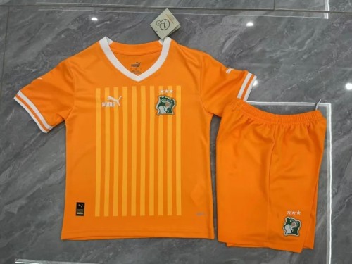 with 3 Stars Youth Uniform Kids Kit 2024-2025 Ivory Coast Home Soccer Jersey Shorts Côte d'Ivoire Child Football Set