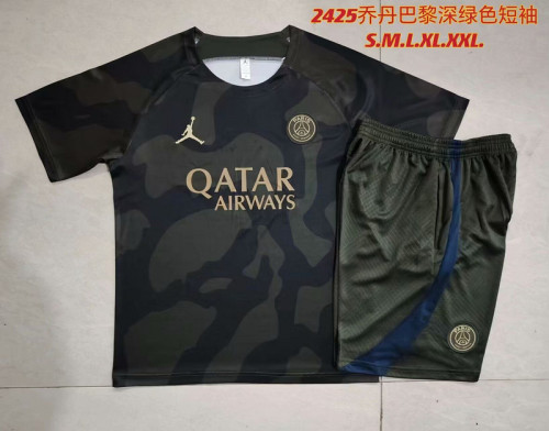 Adult Uniform 2024-2025 PSG Dark Green Soccer Training Jersey and Shorts Paris Football Kits