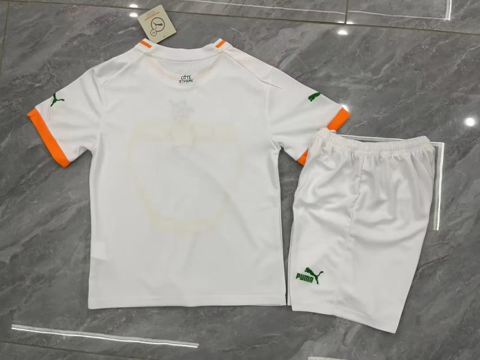 with 3 Stars Youth Uniform Kids Kit 2024-2025 Ivory Coast Away White Soccer Jersey Shorts Côte d'Ivoire Child Football Set