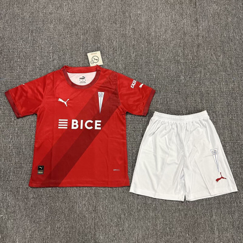 Youth Uniform Kids Kit 2024-2025 Club Deportivo Universidad Católica Away Red Soccer Jersey Shorts Child Football Set