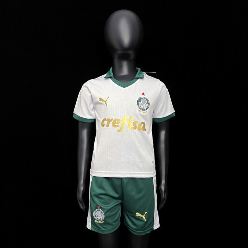 Youth Uniform Kids Kit 2024-2025 Palmeiras Away White Soccer Jersey Shorts Child Football Set