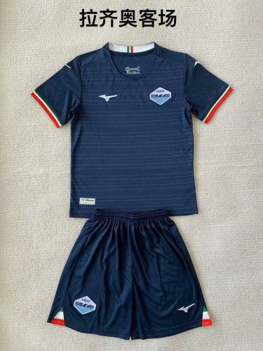 Youth Uniform Kids Kit 2024-2025 Lazio Away Dark Blue Soccer Jersey Shorts Child Football Set