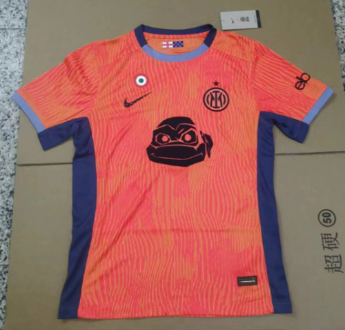 with Coppa Italia Patch Fan Version 2023-2024 Inter Milan X Ninja Turtles Shirts Inter LUCA 8 Third Away Orange Football Shirt