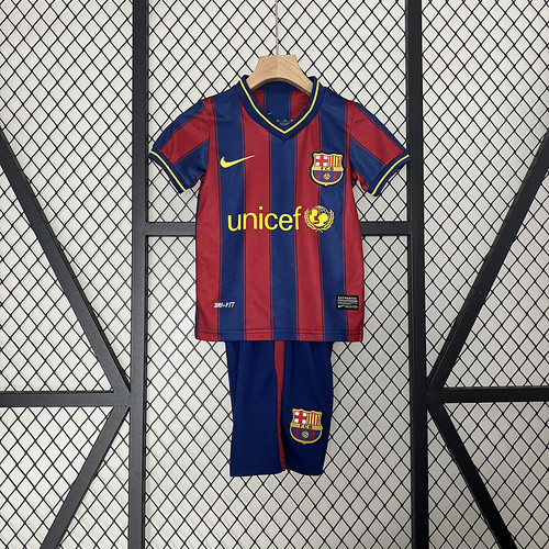 Retro Youth Uniform 2009-2010 Barcelona Home Soccer Jersey Shorts Vintage Child Football Kit