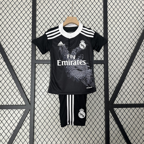 Retro Youth Uniform 2014-2015 Real Madrid Third Away Black Soccer Jersey Shorts Vintage Child Football Kit