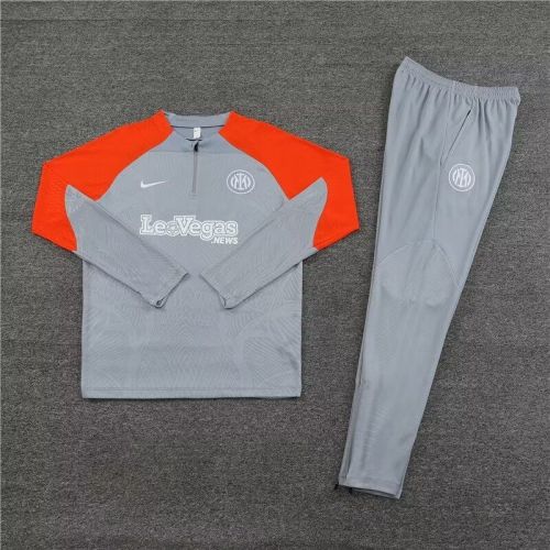 2023-2024 Inter Milan Grey/Orange Soccer Training Sweater and Pants