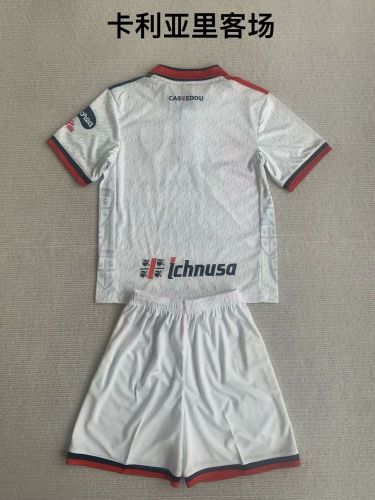 Youth Uniform Kids Kit 2023-2024 Cagliari Away White Soccer Jersey Shorts Child Football Set