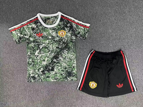 Youth Uniform Kids Kit 2023-2024 Manchester United X The Stone Roses Version Soccer Jersey Shorts Child Football Set