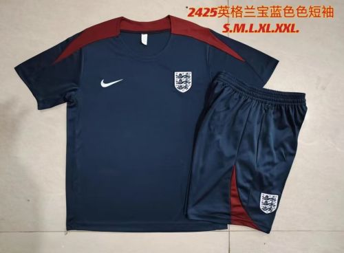 Adult Uniform 2024 England Dark Blue/Red Soccer Training Jersey and Shorts Football Kits