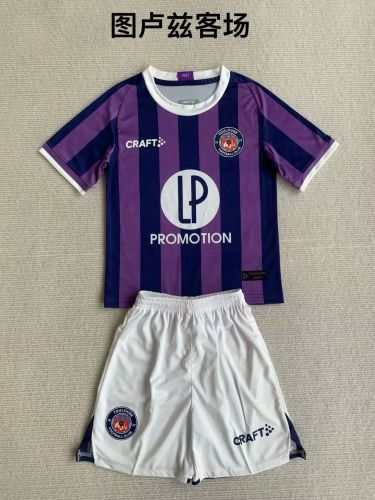 Youth Uniform Kids Kit 2023-2024 Toulouse Away Purple Soccer Jersey Shorts Child Football Set