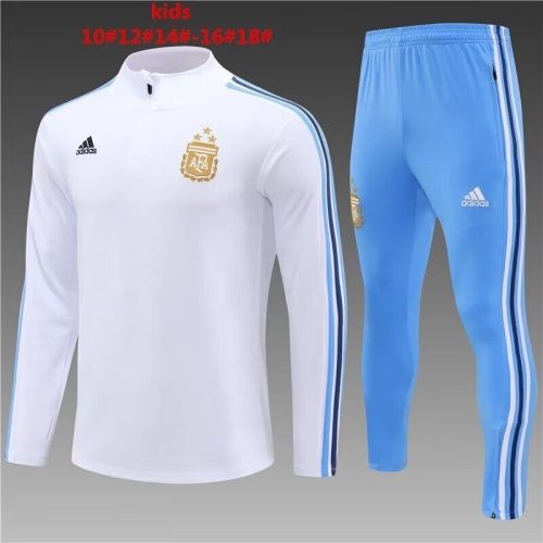 Youth 2024 Argentina White Soccer Training Sweater and Pants