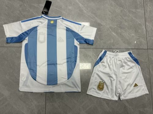 Youth Uniform Kids Kit 2024 Argentina Home Soccer Jersey Shorts Vintage Child Football Set