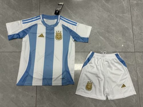 Youth Uniform Kids Kit 2024 Argentina Home Soccer Jersey Shorts Vintage Child Football Set
