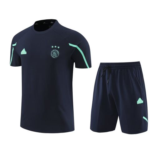 Adult Uniform 2023-2024 Ajax Dark Blue/Green Soccer Training Jersey and Shorts Cotton Football Kits