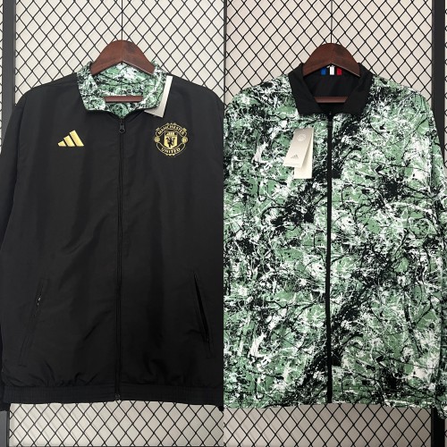 2023-2024 Manchester United Black/Green Soccer Reversible Windbreaker Jacket Football Jacket