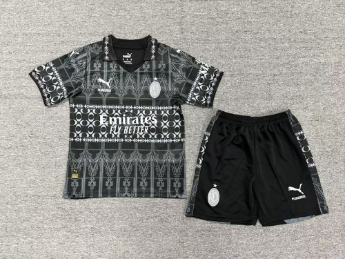 Youth Uniform Kids Kit 2023-2024 Ac Milan Fourth Away Black Soccer Jersey Shorts Child Football Set